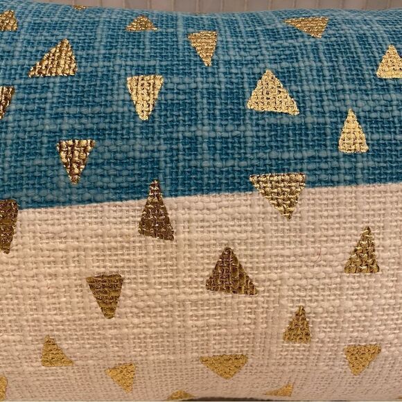 Pier One Lumbar Teal White Pillow with Tassels - Picture 2 of 9